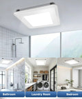 Butter Smooth 80 Cfm Bathroom Exhaust Fan With Bright Led Light And Five Dialable Warmth Levels in bathroom, laundry, and bedroom settings.