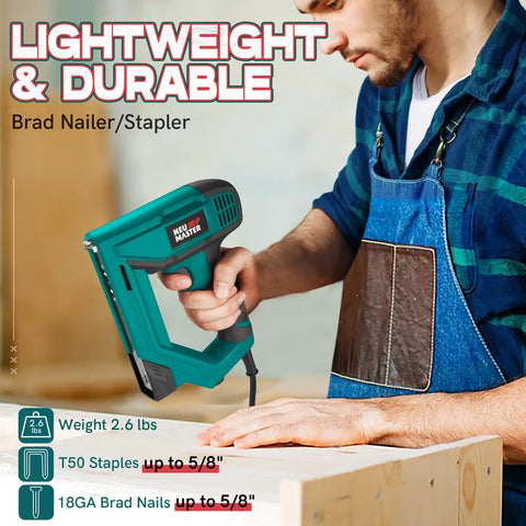 Person using 2 In 1 Brad Nailer And Stapler For DIY Projects You'll Love, Electric Nail Gun For Upholstery Carpentry And Woodworking.