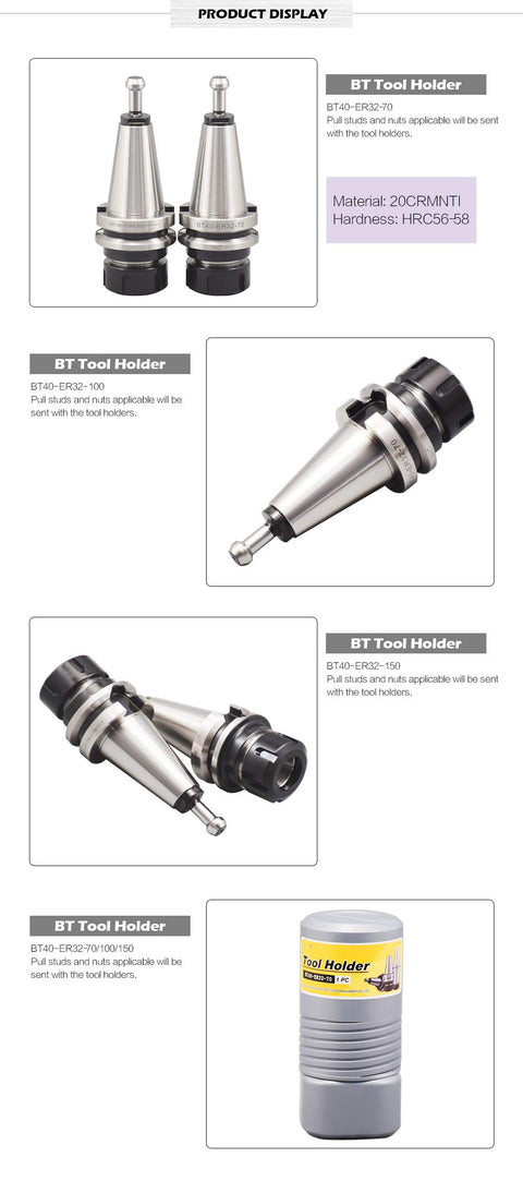 Four Piece Precision Balanced BT40 ER32 Tool Holder Set With G2.5 25000 RPM, Includes Retention Knobs And ER32 Collet Nuts
