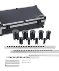 No 10 HSS Keyway Broach Set 18 Piece With 4 Precision Broaches And 9 Bushings For Pro Grade Heavy Duty Keyway Cutting In Machined Holes Varnished Storage Box Included displayed