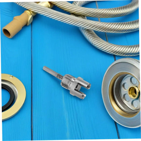 Gatuida 2pc Dual Function Pipe Threader Tool Set For Pvc And Plastic Pipes on blue surface with other plumbing accessories.