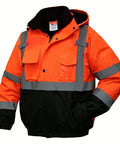 High Visibility Reflective Work Jacket For Men, Waterproof ANSI Class 3 Hi Viz Orange Coat With Pockets, Medium size