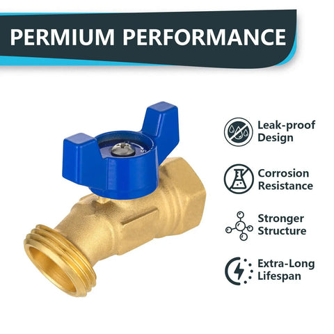 50 Pack Brass Hose Bibb Valves One Half Inch FIP Inlet And Three Quarter Inch Male GHT Outlet For Outdoor Spigots With Leak Proof Design, Corrosion Resistant Brass, Durable Garden Faucet Upgrade, Works Up To One Hundred Sixty Degrees Fahrenheit.