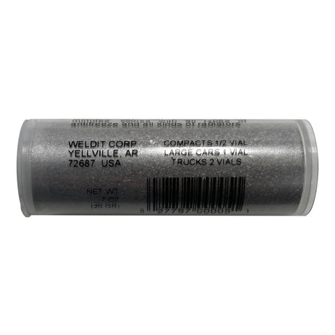 Radiator Cooling System Stop Leak Sealer 20 Grams 24 Vials For Weldit WS-1P USA Made, side view with product details.