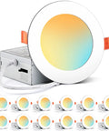 12 Pack 4 Inch Recessed LED Downlights With Junction Box Easy Install 6 CCT Selectable From 2500K To 5000K 750 Lumens 9W Equivalent 75W Dimmable IC Rated ETL Certified Can Killer Ceiling Lights showing one spotlight and junction box