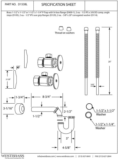 Diagram of Pedestal Sink Lavatory Supply Line Kit With P Trap And Round Handle Angle Stops In Oil Rubbed Bronze, parts labeled