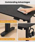 AdGiGi 40 Inch Electric Standing Desk Adjustable Height Sit Stand Workstation Compact Computer Table For Home Office Small Space Black showing stain-resistant surface and control panel.