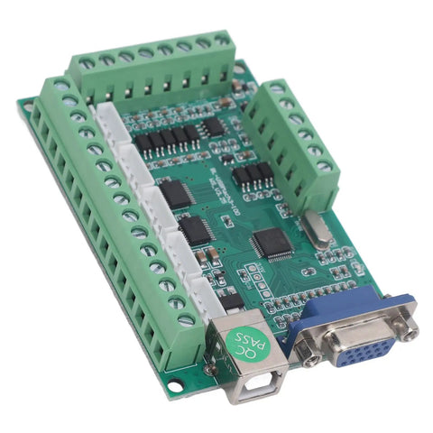 5 Axis CNC Control Board USB Motion Controller With Optical Isolation showing green terminal blocks and USB interface