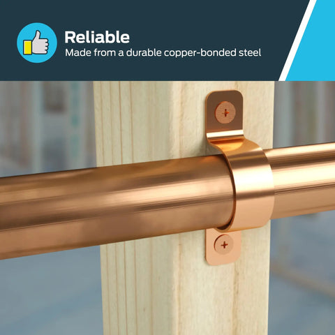 One Half Inch Copper Pipe Strap With Two Holes Built Tough Copper Plated Steel Pipe Support for wall mount