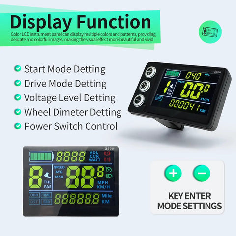 26A Sine Wave Brushless Controller With CS866 Mini Color LCD Display And Throttle For 36V 48V 52V E Bikes Scooters And Mountain Bikes 500W 800W Motors Self Learning Learn Phase Angle And Direction Compatible With Hall And Hall Free Motors