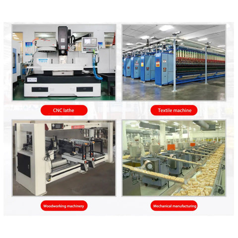 CNC lathe, textile machine, woodworking machinery, and mechanical manufacturing equipment in a factory setting.