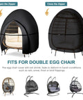 Waterproof Patio Double Egg Chair Cover For Outdoor Pod Swing Loveseat Fits 91 By 87 Inches Black 420D UV Protected