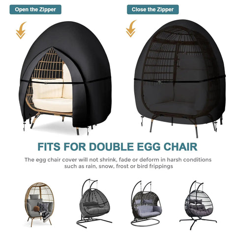 Waterproof Patio Double Egg Chair Cover For Outdoor Pod Swing Loveseat Fits 91 By 87 Inches Black 420D UV Protected