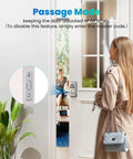 Woman using Keyless Entry Door Lock With Keypad And Auto Lock Digital Smart Lock With Codes Anti Peeking Password Easy Diy Install Satin Nickel Finish