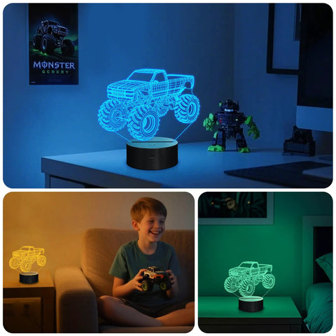 Lit 3D Monster Truck Night Light For Kids With 16 Color Changing LEDs Car Shaped Acrylic Lamp For Desk Bedroom Decor
