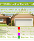 877MAX Garage Door Opener Keypad Compatibility Chart with House Background