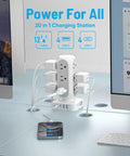 Hella Solid Flat Plug Power Strip Tower With Dual 20 Watt Usb C Fast Charging And Dope Extra Long 10 Foot Cord Smooth Desktop Charging Hub for tech setup.