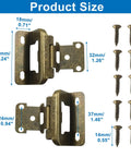 Four Pack Half Inch Overlay Cabinet Hinges With Full Hardware Antique Brass Finish showing size dimensions and included screws.
