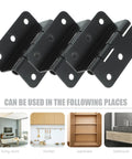 Close-up of 10-piece black iron cabinet hinges (box hinge style), rust-resistant with high-load capacity for home furniture.