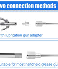 Lyreh 7-piece grease gun accessory kit with multiple nozzles and adapters (front view)