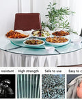 Tempered Glass Lazy Susan Turntable 24 Inch Large Round Rotating Serving Tray For Home Kitchen with dishes and side features