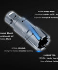 Heavy Duty Carbide Annular Cutter Kit With Eight Precision Hole Saws And Dual Pilot Pins Built Super Tough For Stainless Steel And Iron Quick Lock Mount For Drill Presses That Handle Hardcore Jobs Without Drama featuring a universal shank and spiral groove