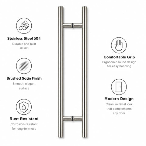 Heavy Duty Satin Round H Type Door Pull 60 Inch Length With 150 mm Bolt 304 Stainless Steel Indoor Outdoor Ready Premium Decorative Hardware For Modern Doors Easy Install Built To Last, back-to-back view