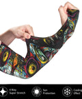 Top Tier Ice Silk Cooling Arm Sleeves With Bold Fantasy Prints, showing vibrant design and stretch, ideal for sun protection and cool wear.