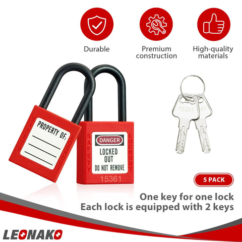 Bulletproof Lockout Tagout Safety Padlocks 5 Pack Keyed Different With Nylon Shackles And Individual Keys For Industrial Hazardous Energy Control And OSHA Compliant Work Sites Built Tough