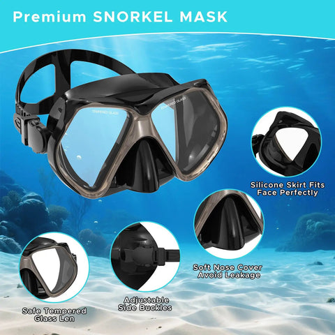 Two Window Panorama Snorkel Mask For Adults With Dry Top Snorkel Tempered Glass Dive Mask Nose Cover Goggles Scuba Gear