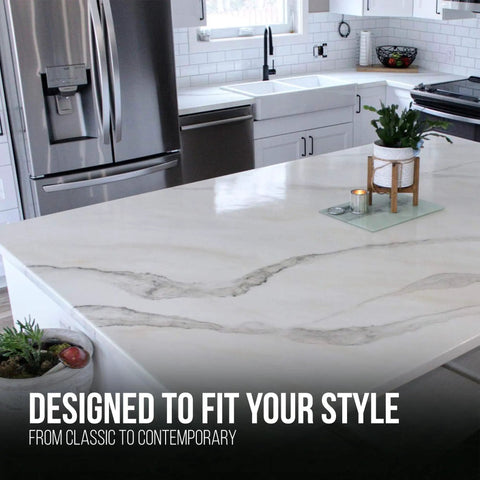 One Gallon Epoxy Resin Kit For Countertops And Bar Tops Delivers A Hella Glossy Shine on sleek marble countertop in modern kitchen.