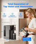 Woman using Instant Hot Reverse Osmosis Countertop Water Filter with Seven Stage Filtration and Glass Pitcher in kitchen