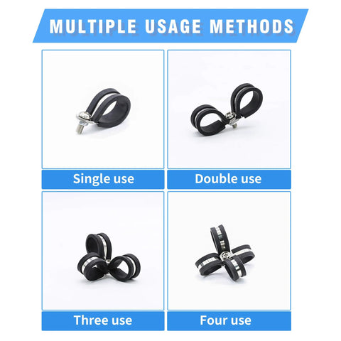 Stainless Steel Cable Clamps Kit With Rubber Cushioned Insulated Clamps Loop And Pipe Clamps showing multiple usage methods