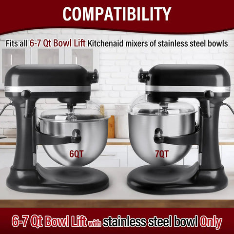 Full Wrap-Around Pouring Shield For Stand Mixers 6-7 Qt, stainless steel splatter guard on bowl-lift mixers, kitchen counter