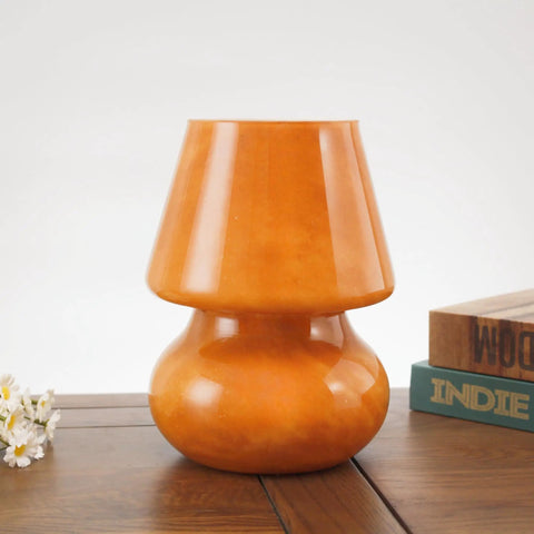Glass Mushroom LED Bedside Lamp For Bedroom And Living Room, Vintage Small Table Nightstand Light, Hand Blown Orange Glass Mood Lamp