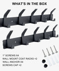 Heavy Duty Wall Mount Coat Rack With Five Hooks Per Unit Sturdy Metal Rail For Coats Hats Towels Purses Robes Black 2 Pack Double Hook Backplate Easy Hang Ideal Entryway Organizer
