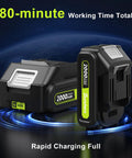 Cordless Leaf Blower With Two Batteries And Charger showing two 2000mAh rechargeable batteries