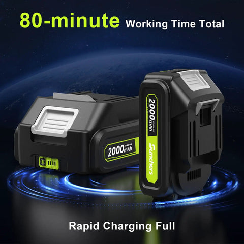 Cordless Leaf Blower With Two Batteries And Charger showing two 2000mAh rechargeable batteries