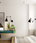 Modern bedroom with two Light Dimmable Industrial Wall Sconce With On Off Switch Edison Vintage Style Swing Arm Lamp on wall