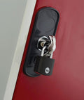 Covered Aluminum Padlock With 4 Keyed Alike Keys For Gym Lockers, Luggage And Cases, Built For Indoor Outdoor Use, on red locker