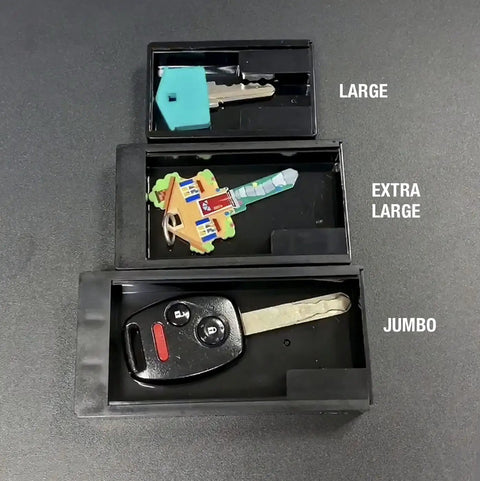 Extra Large Magnetic Key Hider Case For Big Keys Heavy Duty Key Holder With Super Strong Magnets showing various key sizes