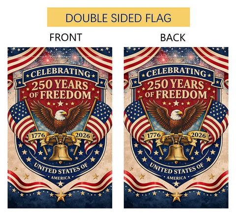 250 Years America Garden Flag 12x18 Double Sided USA Patriotic Banner For 4th Of July Outdoor Decor Burlap Yard Flag With Eagle Design And 250th Anniversary Theme featuring eagle and liberty bell