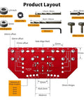 Pro Level 7 Hole Shelf Pin Jig And 2 In 1 Cabinet Hinge Boring Guide Set layout with drill bits and measurement markings.
