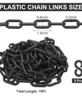 Black Plastic Chain Links, Ten Feet Long For Barriers And Crowd Control, 1.4 by 0.8 inch lightweight links coiled and measured