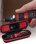Heavy Duty Hard Shell Protective Case For Rechargeable 4V Cordless Screwdriver with zippered mesh storage for accessories.