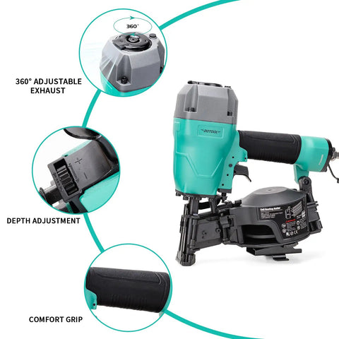 CN45C 15 Degree Roofing Nailer Pneumatic Coil Nailer with 360 adjustable exhaust, depth adjustment, comfort grip