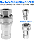 One Quarter Inch Hydraulic Quick Connect Couplers With Dust Caps ISO 7241 B Poppet Valve Pioneer Style Zero Leak For Agricultural And Industrial Equipment Heavy Duty NPT Thread And Body Set Of 2
