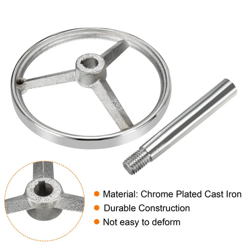 Rotary Handwheel 200mm Diameter Cast Iron Chrome Plated With Handle For Milling Machines And Lathes Silver Tone Durable Machining Accessory