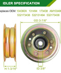Idler specifications for Beefed Up 42 Inch Mower Deck Rebuild Kit For Craftsman Husqvarna Poulan Pro showing measurements