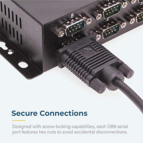 Heavy Duty 8 Port USB To RS232 Serial Adapter With FTDI Chip For Up To 921.6Kbps showing secure DB9 connections and cable.